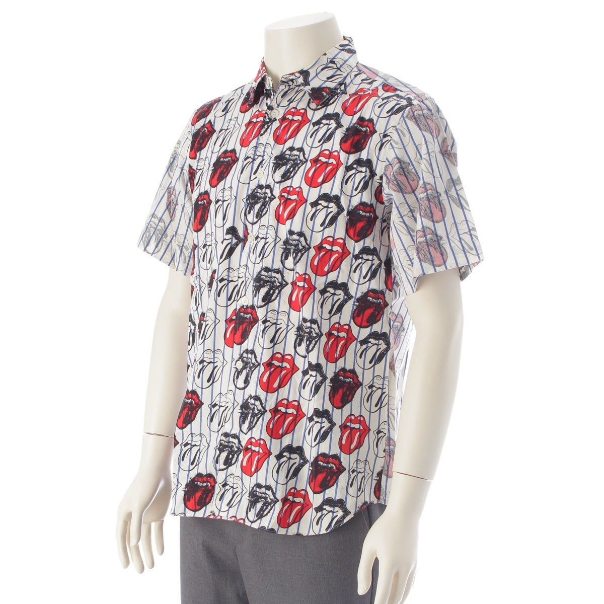 COMME des GARCONS HOMME PLUS Rolling Stones cotton Lip & Tongue Stripe Short sleeve shirt tops PQ-B030 White multicolor Stainless Steel