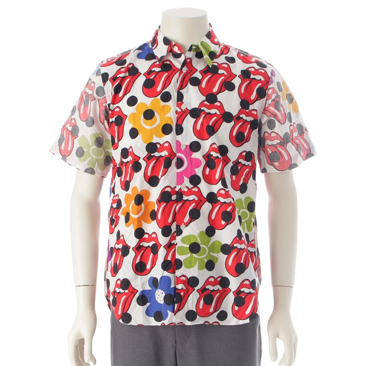 COMME des GARCONS HOMME PLUS Rolling Stones cotton Lip & Tongue Dots Short sleeve shirt tops PQ-B028 white Stainless Steel