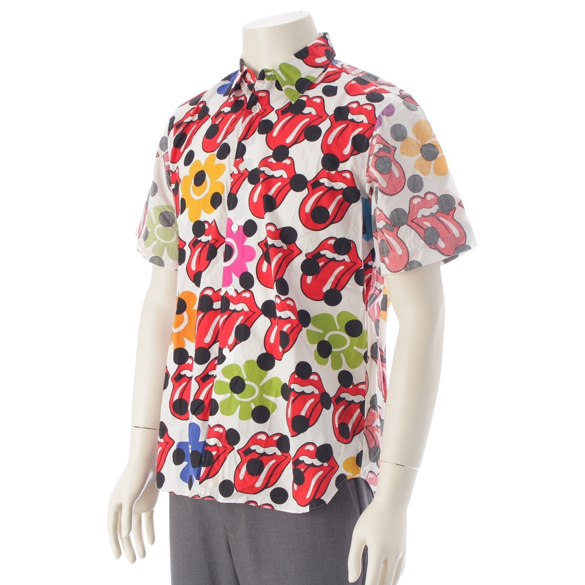 COMME des GARCONS HOMME PLUS Rolling Stones cotton Lip & Tongue Dots Short sleeve shirt tops PQ-B028 white Stainless Steel