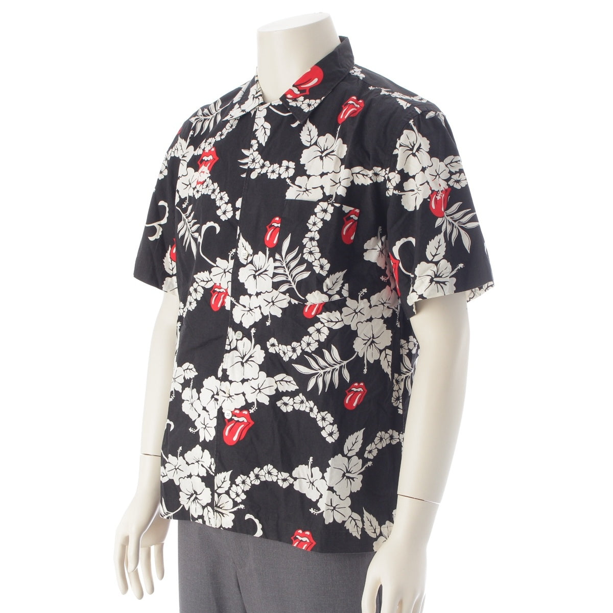COMME des GARCONS HOMME PLUS Rolling Stones cotton Lip & Tongue Flower Short sleeve shirt tops PQ-B039 black S