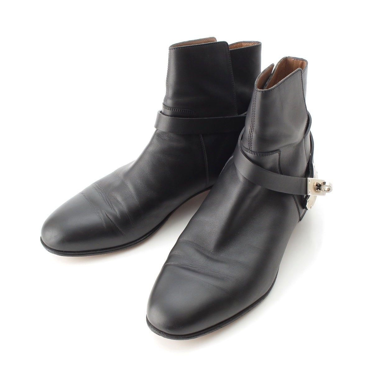HERMES Neo Kelly Metal leather Silver boots Short Shoes Black brown 38