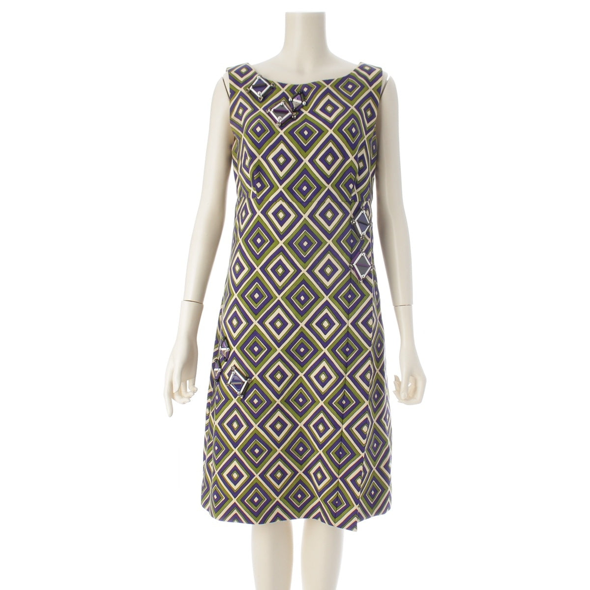 PRADA Beaded Crew Neck Geometric Sleeveless Top one piece dress multicolor 40