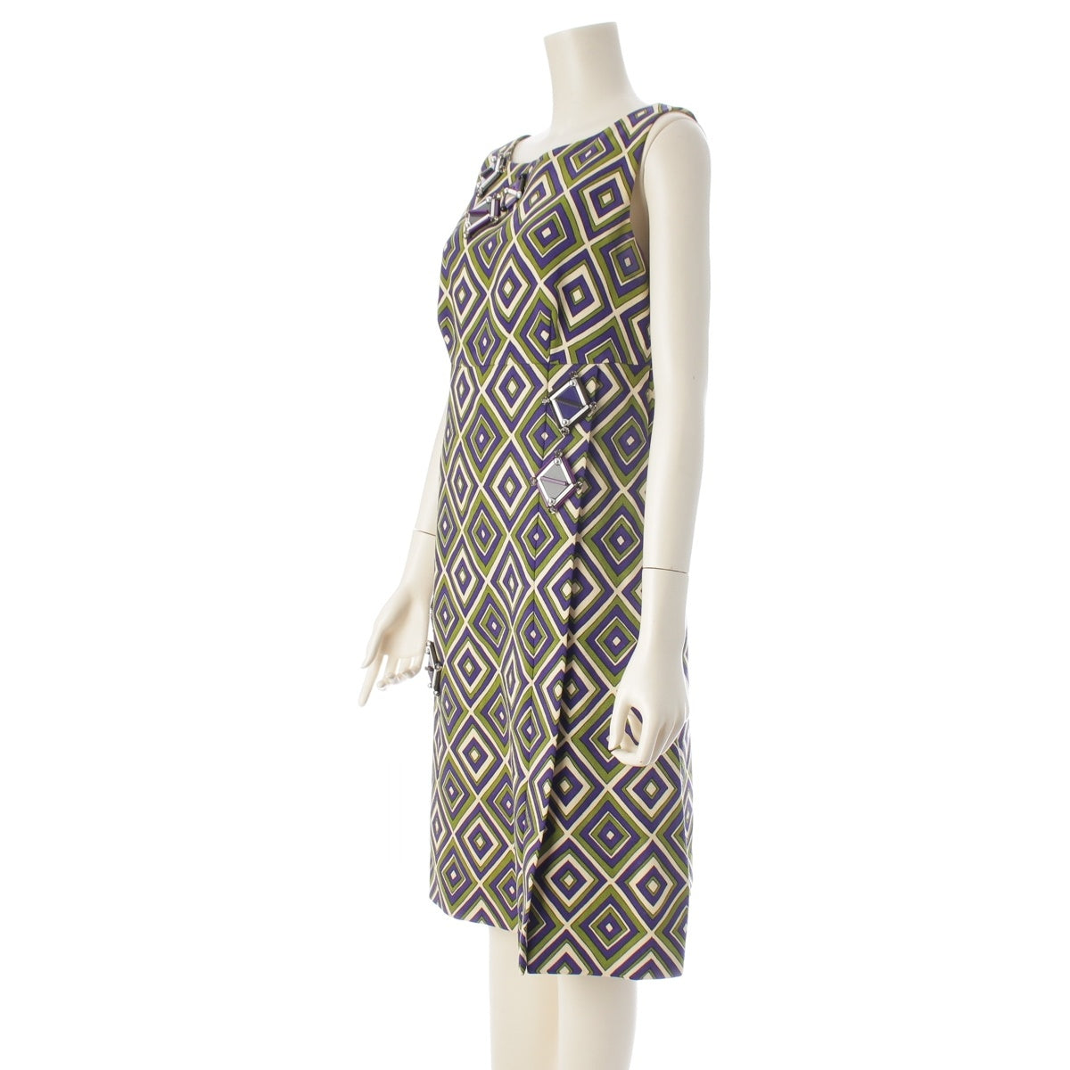 PRADA Beaded Crew Neck Geometric Sleeveless Top one piece dress multicolor 40