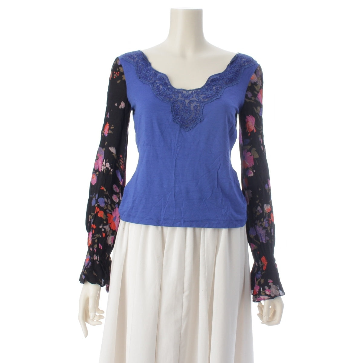 DOLCE&GABBANA Floral lace trim long sleeve top Long sleeve shirt tops blue black multicolor 38
