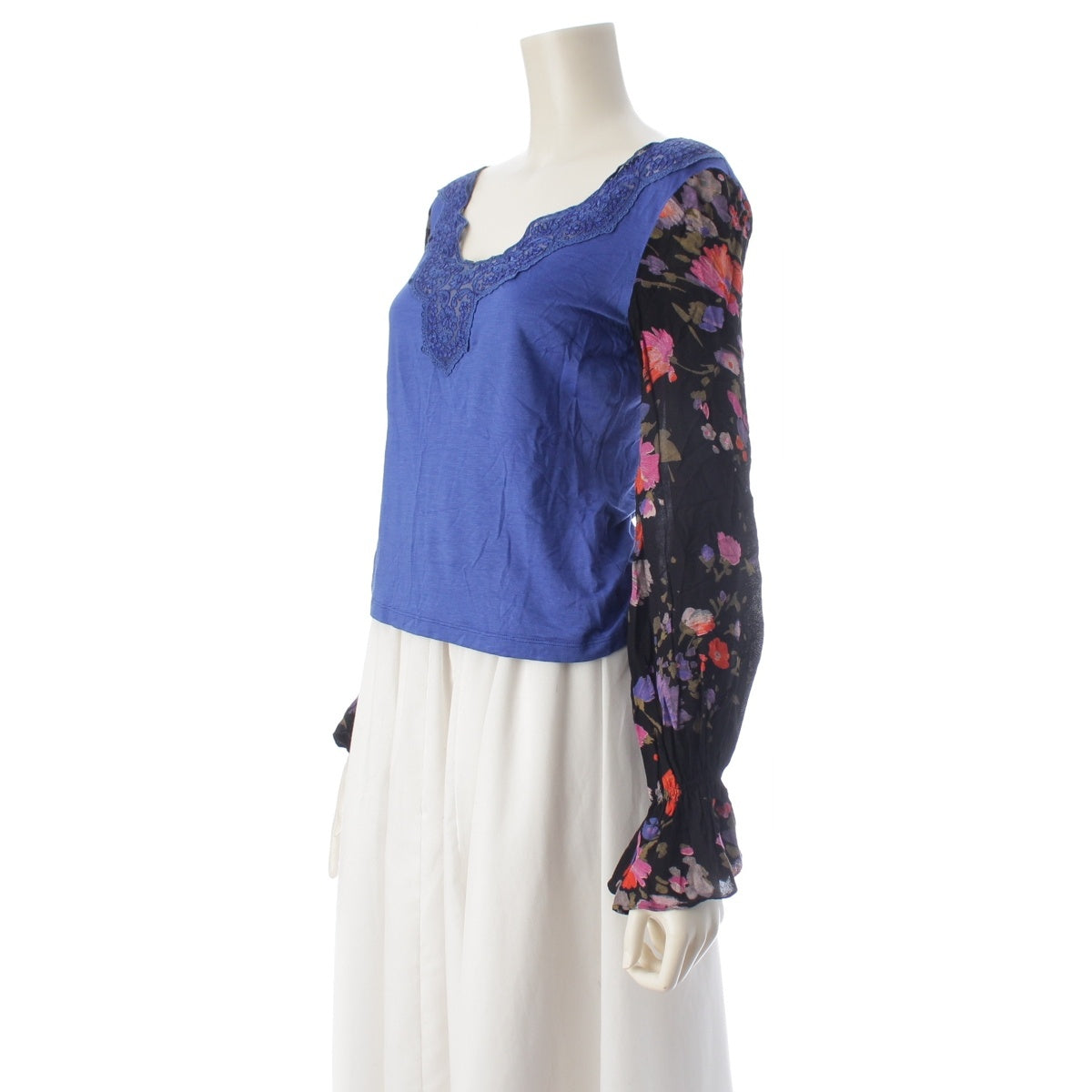 DOLCE&GABBANA Floral lace trim long sleeve top Long sleeve shirt tops blue black multicolor 38