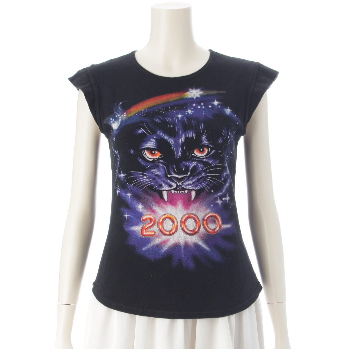Chloe BY STELLA MCCARTNEY Animal HAPPY NEW YEAR 2000 Print Sleeveless Top Cut tops black L