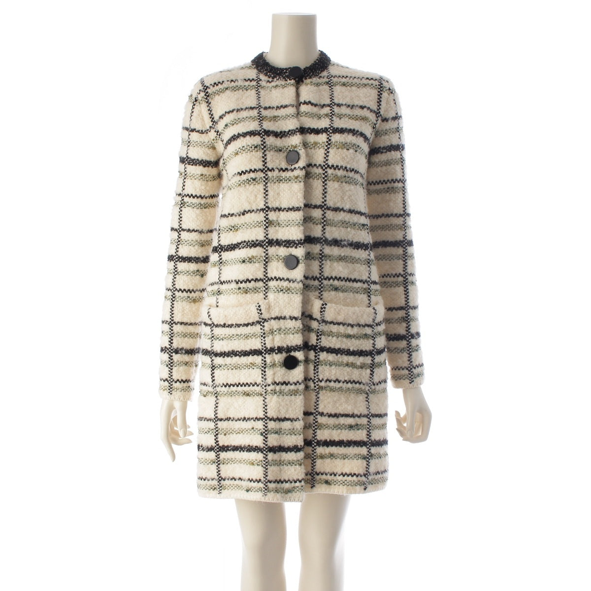 LOUIS VUITTON Wool blend All-over print collarless knit coat Outerwear Dress RW162W White multi-color XS