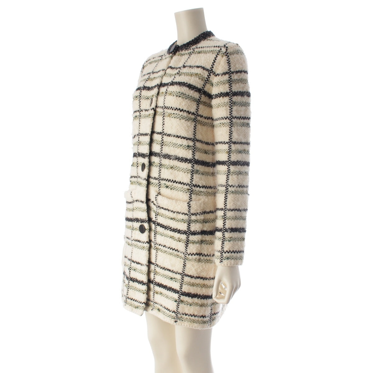 LOUIS VUITTON Wool blend All-over print collarless knit coat Outerwear Dress RW162W White multi-color XS