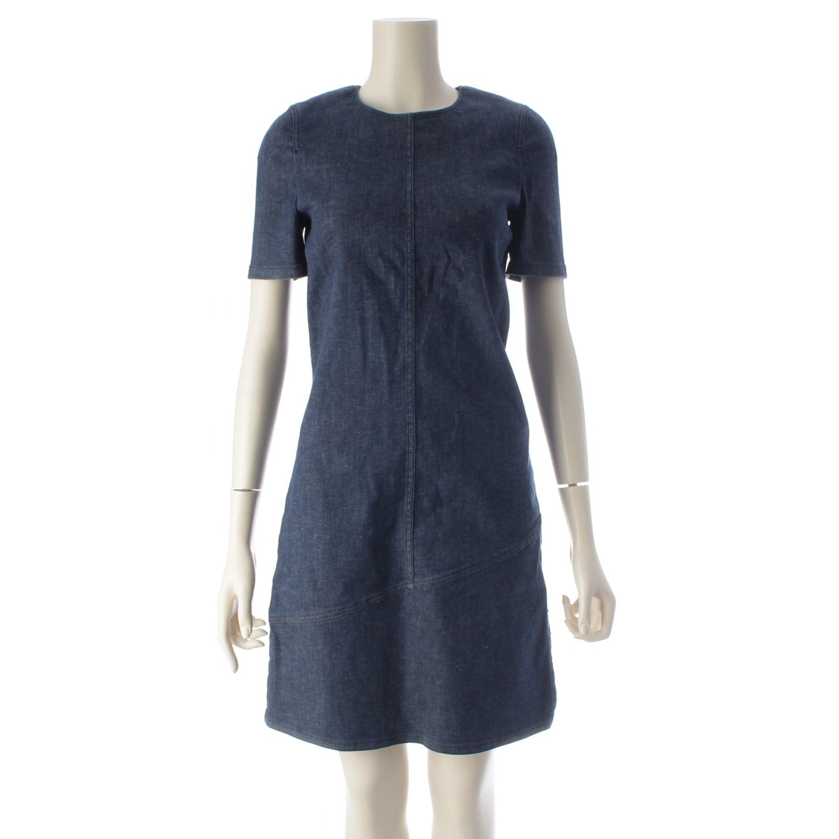 LOUIS VUITTON Stretch denim, wave line, color-block, short-sleeved top one piece dress Indigo 34