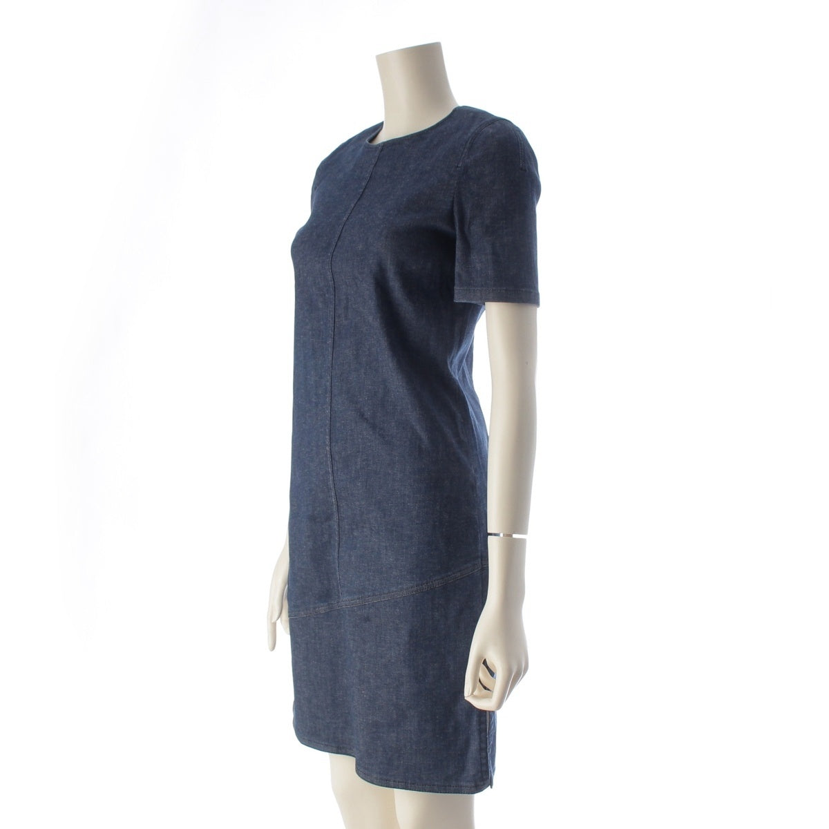 LOUIS VUITTON Stretch denim, wave line, color-block, short-sleeved top one piece dress Indigo 34