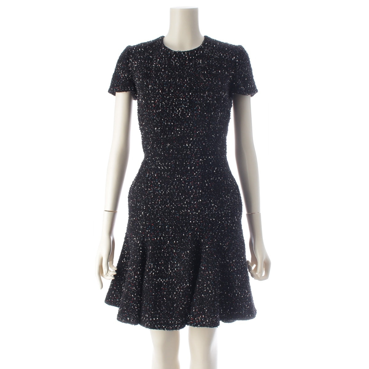 Christian Dior wool short sleeve tweed one piece 5A21609A1178 Black White Multicolor F34