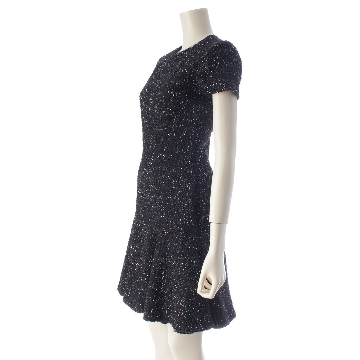 Christian Dior wool short sleeve tweed one piece 5A21609A1178 Black White Multicolor F34
