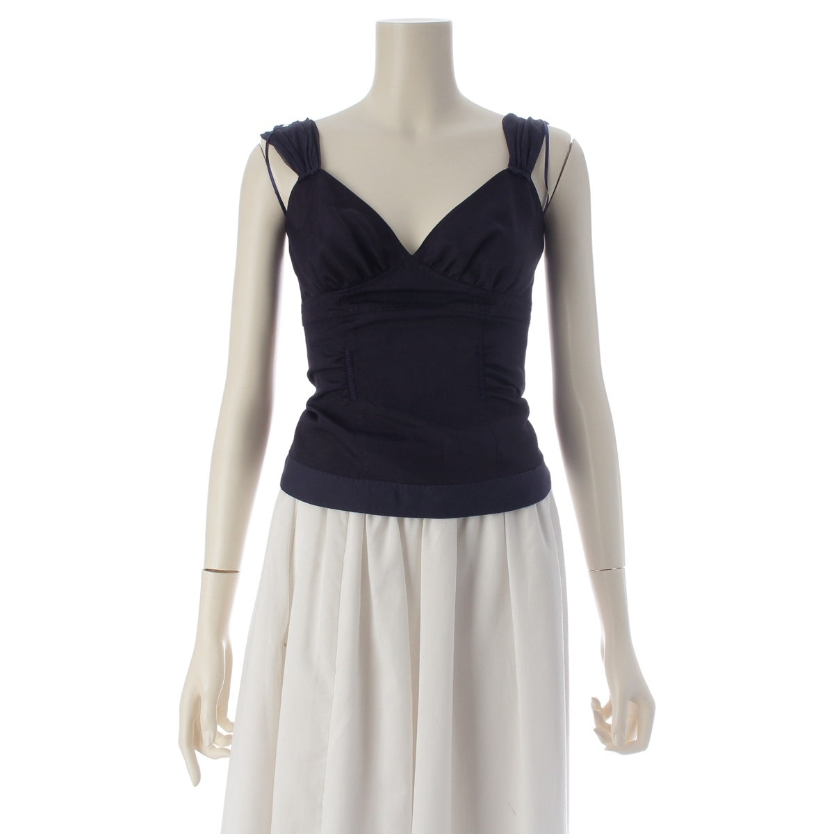 LOUIS VUITTON silk Lined bustier camisole tops Navy 34