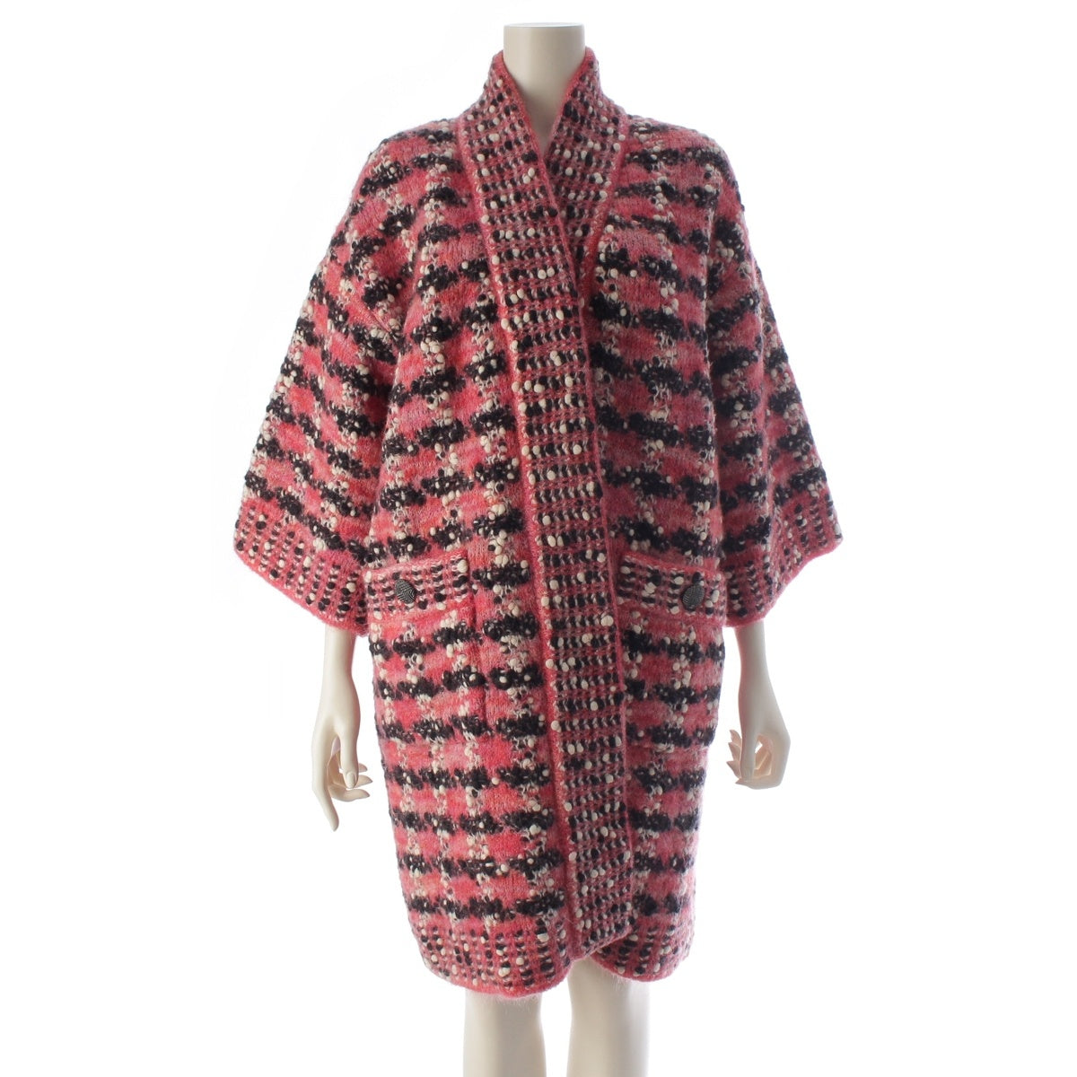 CHANEL Wool, Mohair, Nylon Tweed knit long dress coat P52524 pink 38