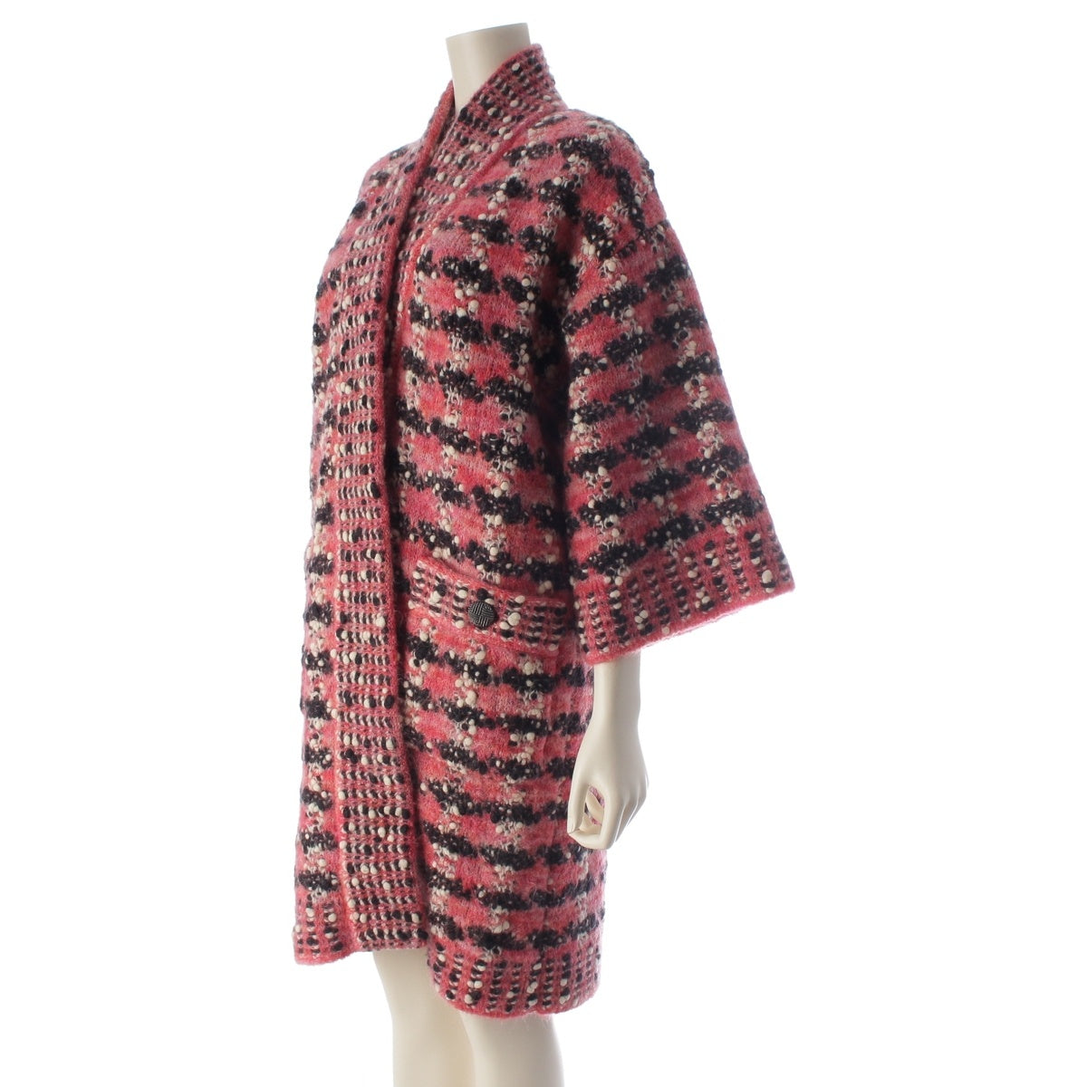 CHANEL Wool, Mohair, Nylon Tweed knit long dress coat P52524 pink 38