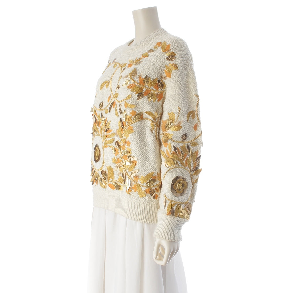 CHANEL COCO Mark Camellia Embroidery sweater Knit Top P58206 Ivory 36