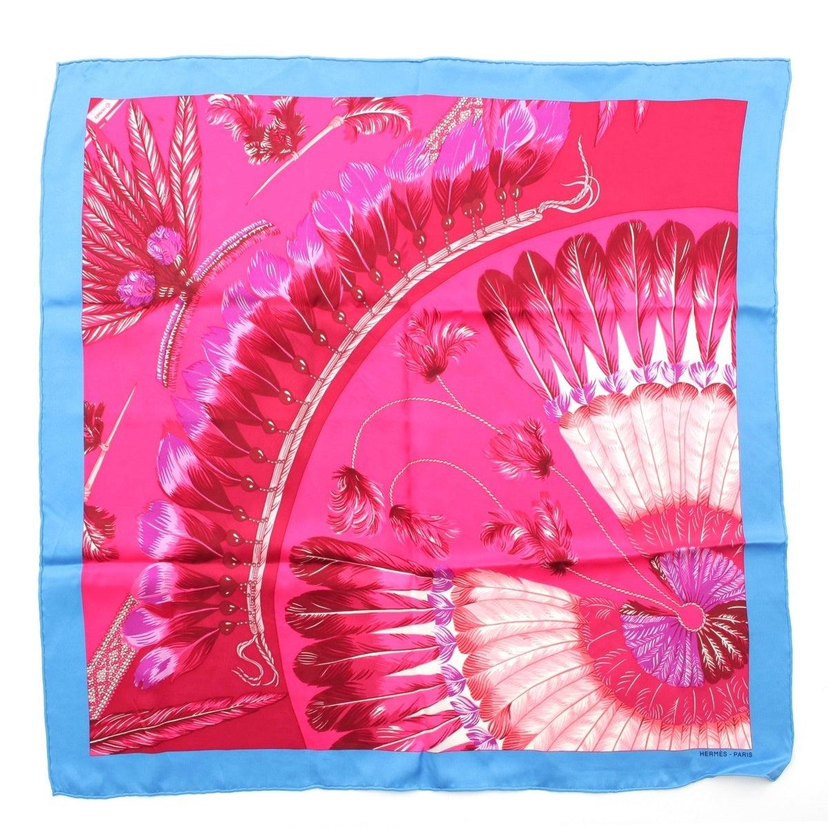 HERMES Carre 70 silk Brazil II Brazil Feather scarf Pink