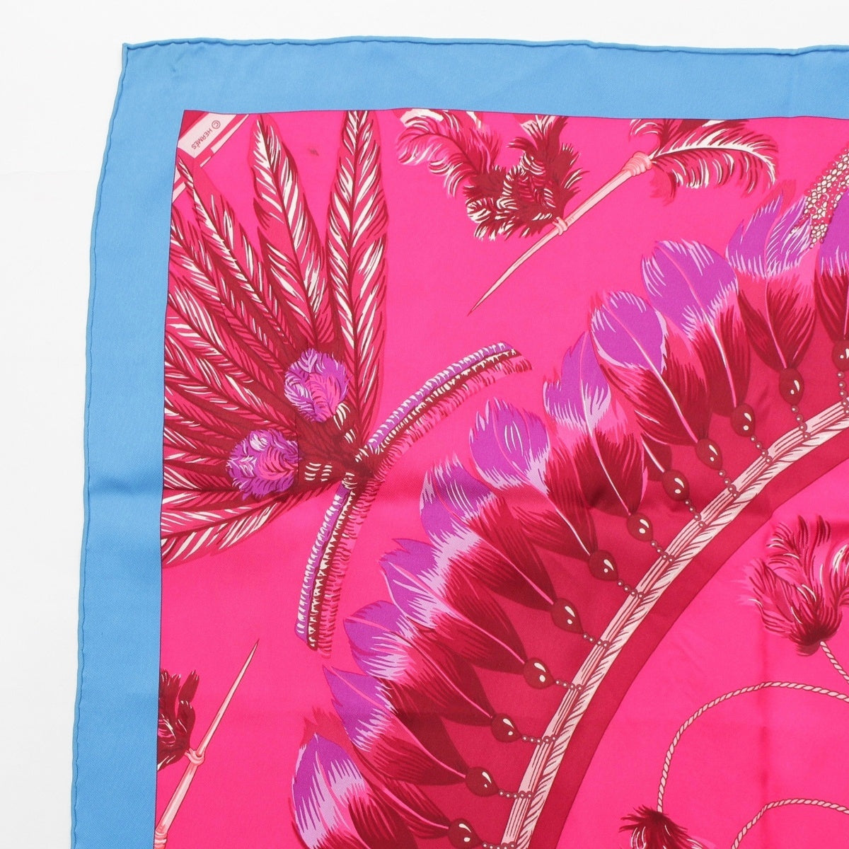 HERMES Carre 70 silk Brazil II Brazil Feather scarf Pink