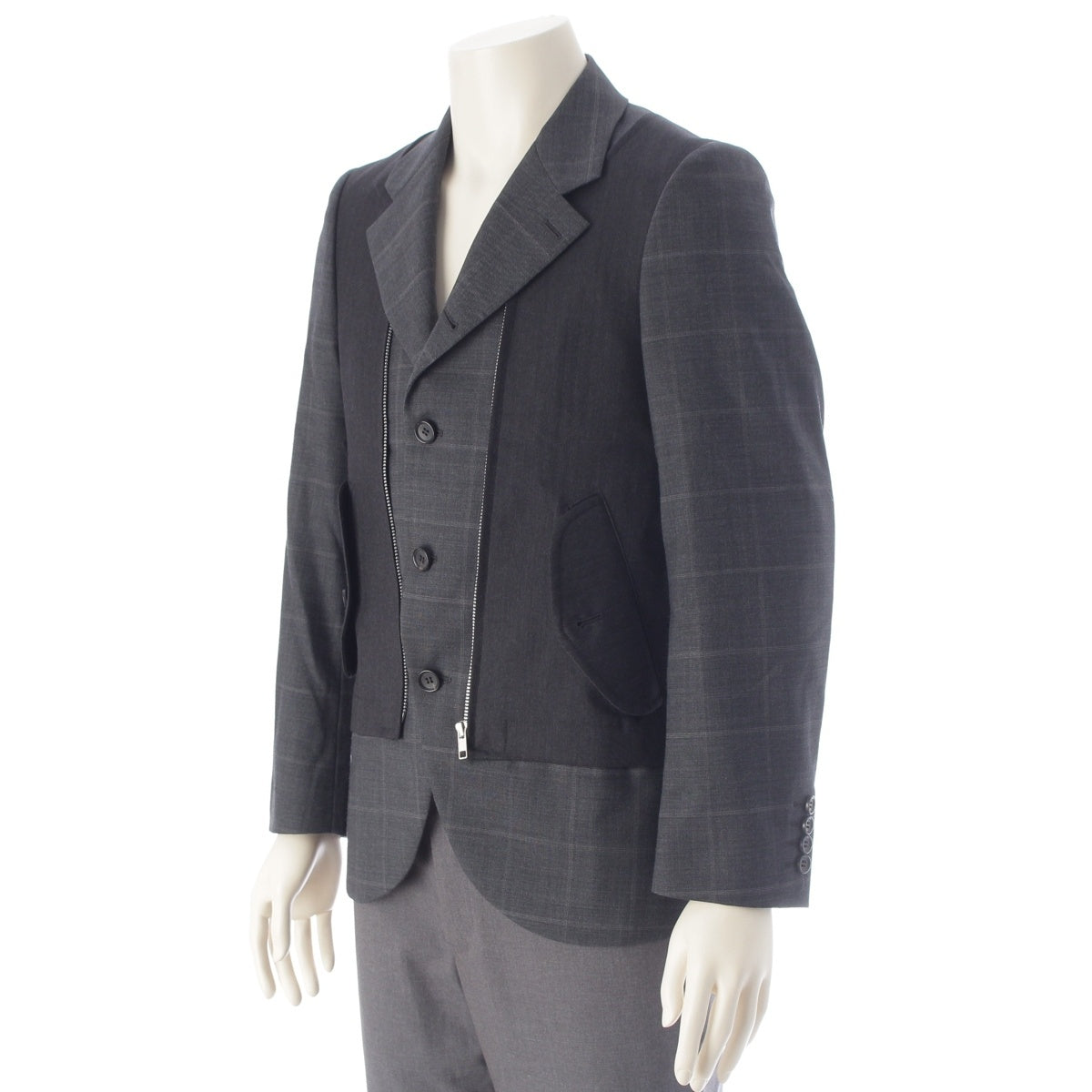 COMME des GARCONS HOMME Do Wool docking Front zip design, check pattern tailored jacket DP-J048 gray XS