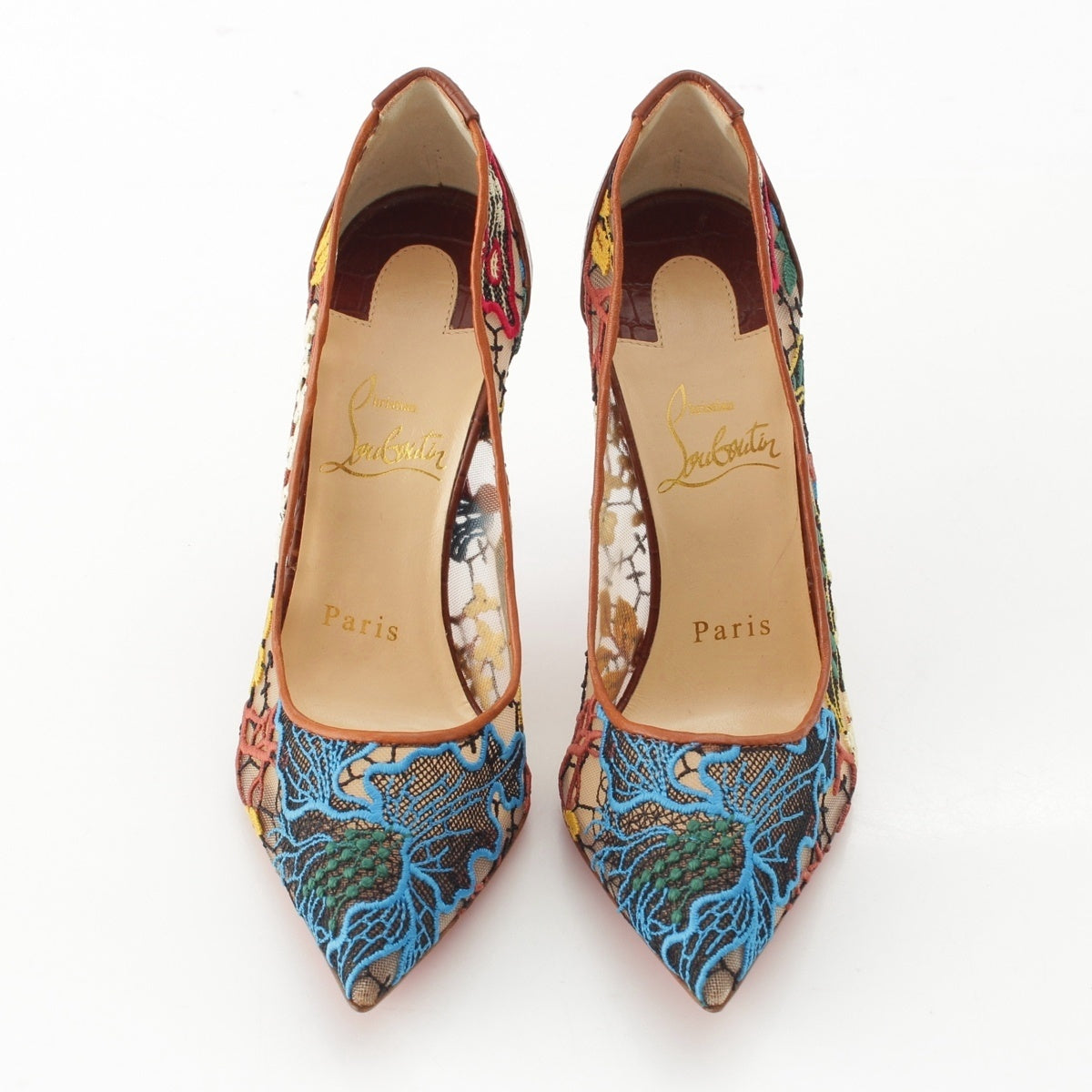 Christian Louboutin Flower lace crocodile embossed heels pumps multicolor 35 1/2