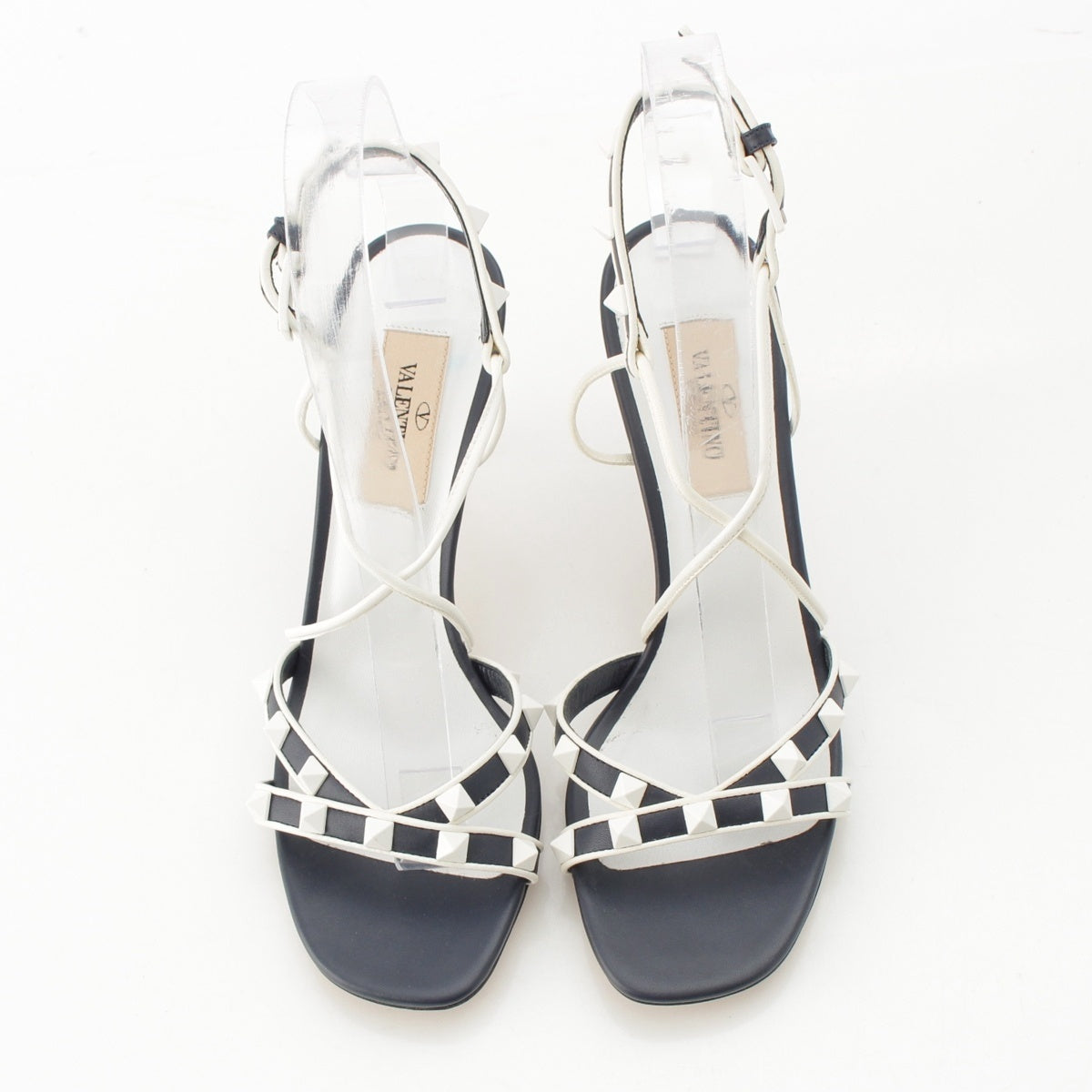 VALENTINO leather Rock stud strap Sandals Navy white 35 1/2