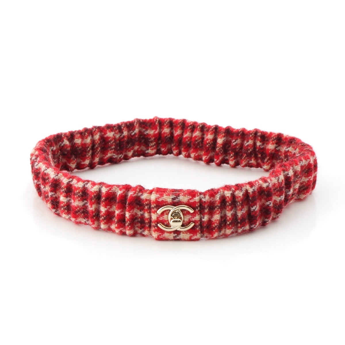 CHANEL B24N tweed Turn Lock COCO Mark belt Red 75/30