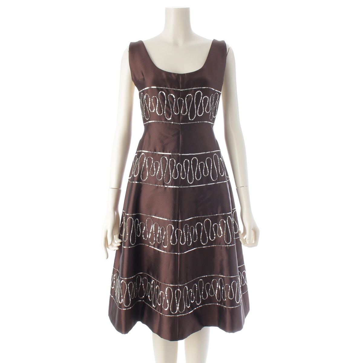 Salvatore Ferragamo Wool silk Sequined Sleeveless Long Dress one piece Brown I40