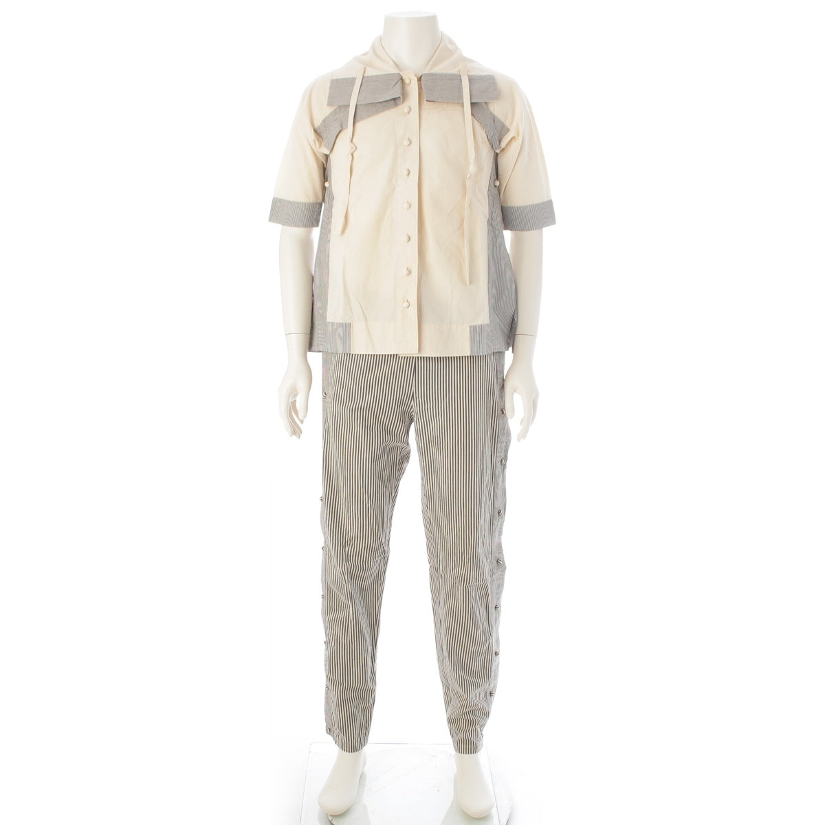 ISSEY MIYAKE cotton stripe Pants setup suit Off-white, dark navy M / L