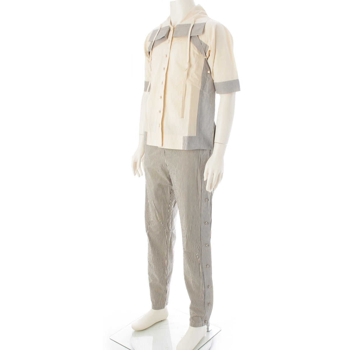 ISSEY MIYAKE cotton stripe Pants setup suit Off-white, dark navy M / L