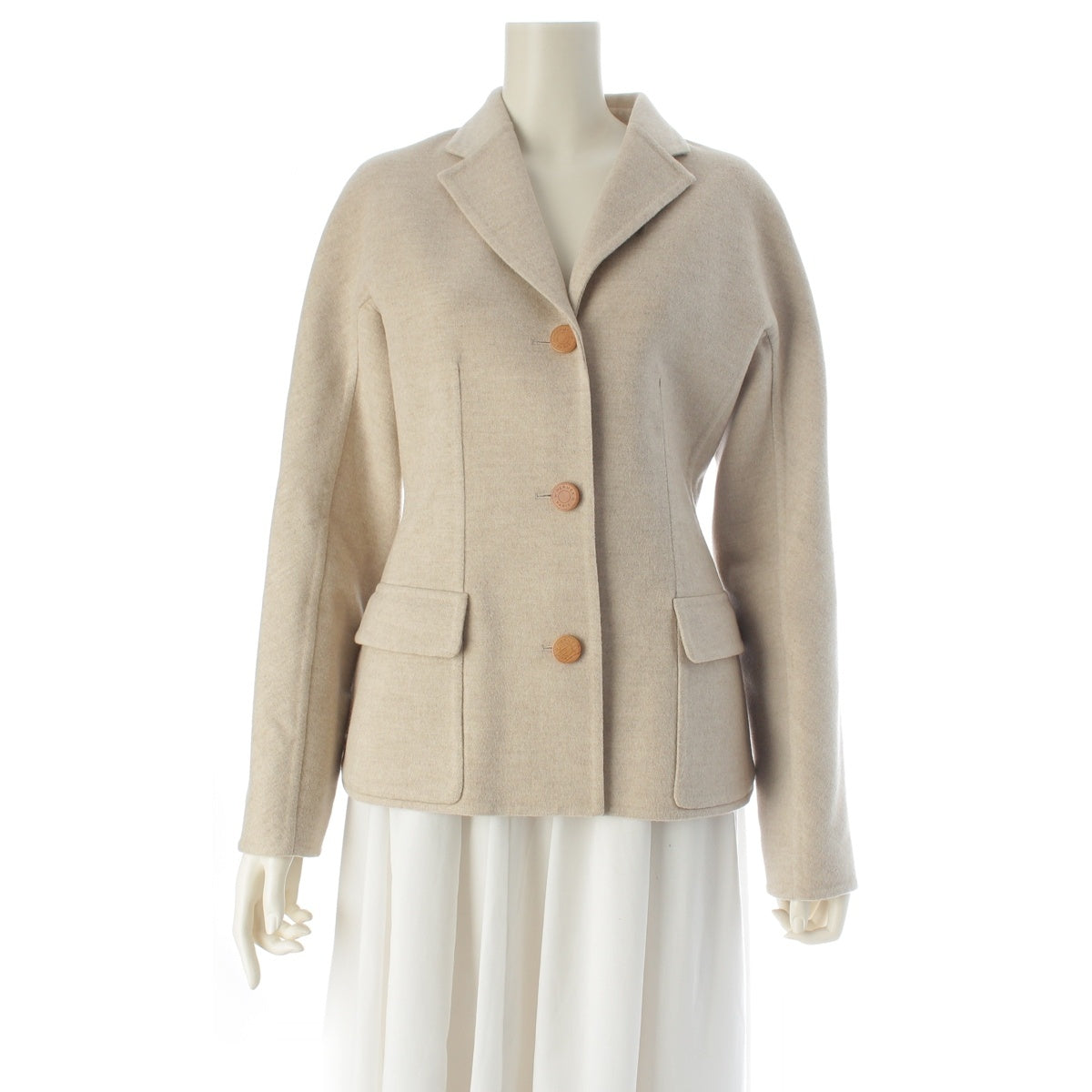 HERMES cashmere tailored jacket Logo buttons (sale items) 3H0223DB Ivory 38