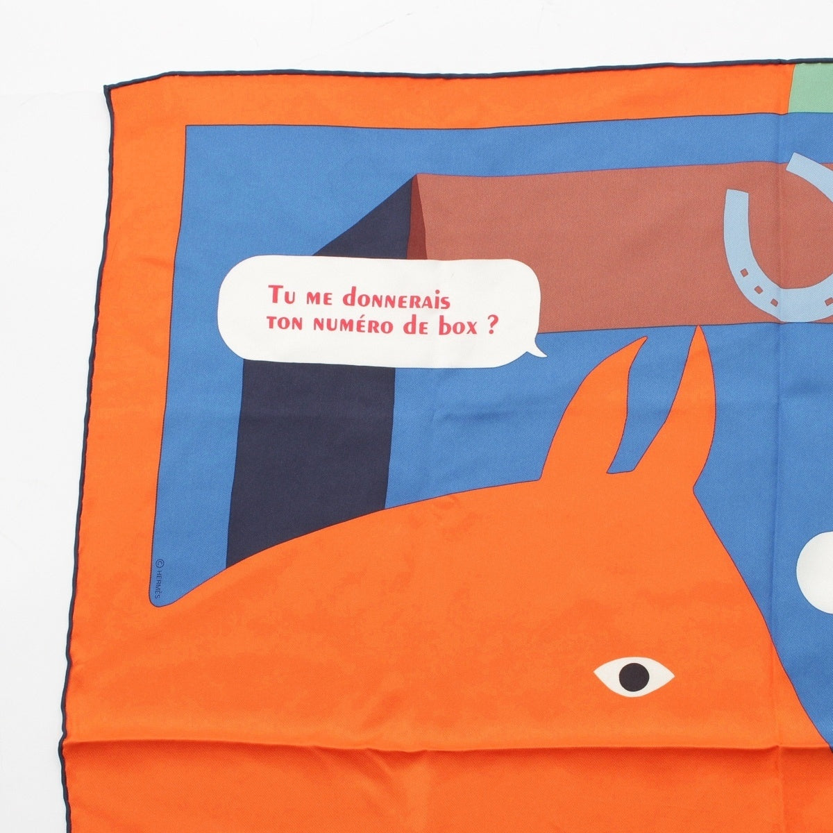 HERMES Carre 70 silk Is This a Love Story? scarf Orange x green