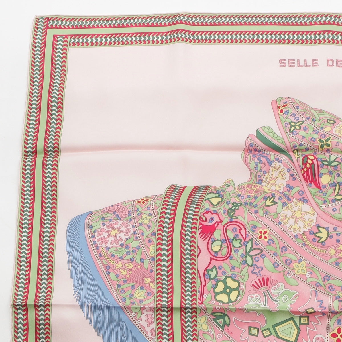 HERMES Calle 90 silk selle des steppes scarf Pink multi