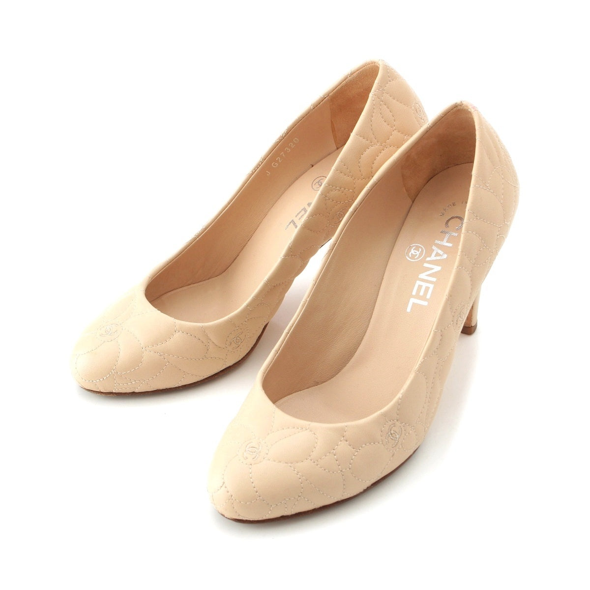 CHANEL leather COCO Mark Stitch Heel pumps G27320 beige 35C