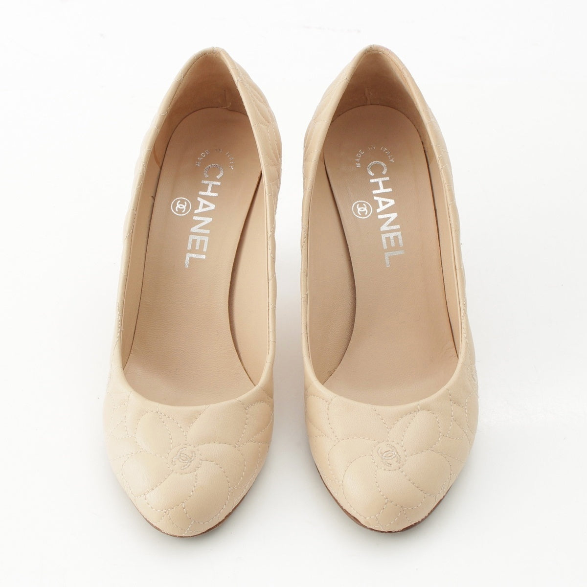 CHANEL leather COCO Mark Stitch Heel pumps G27320 beige 35C