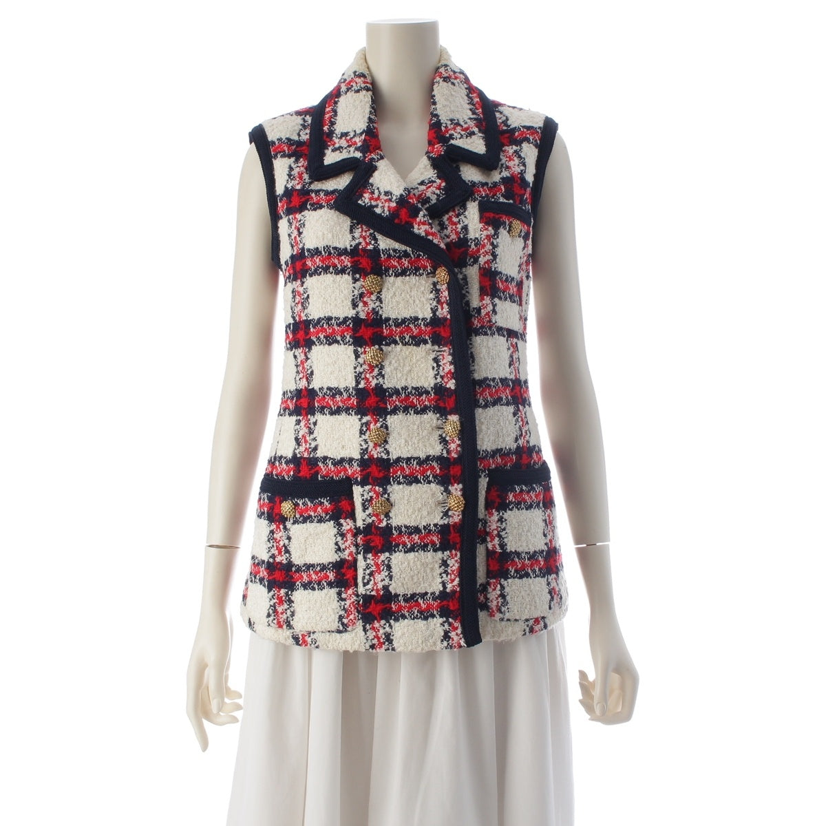 GUCCI ナイロン ウール Check Pattern Tweed Best 652040 White red blue 38