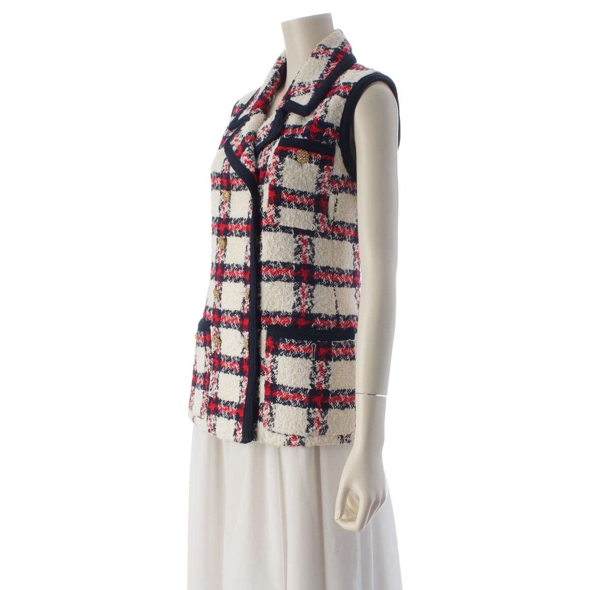 GUCCI ナイロン ウール Check Pattern Tweed Best 652040 White red blue 38