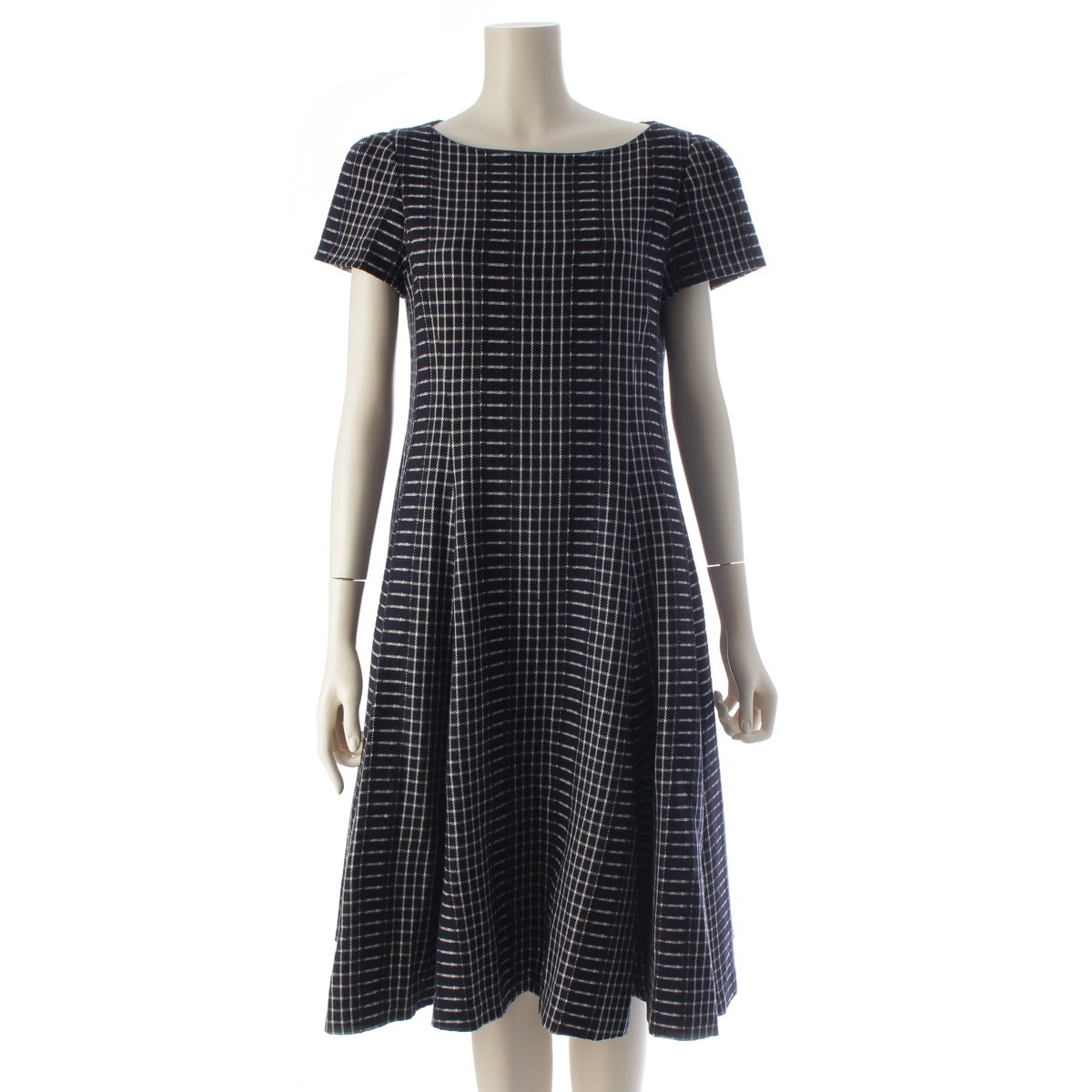 FOXEY Check flare one piece dress 43891 Navy white 40