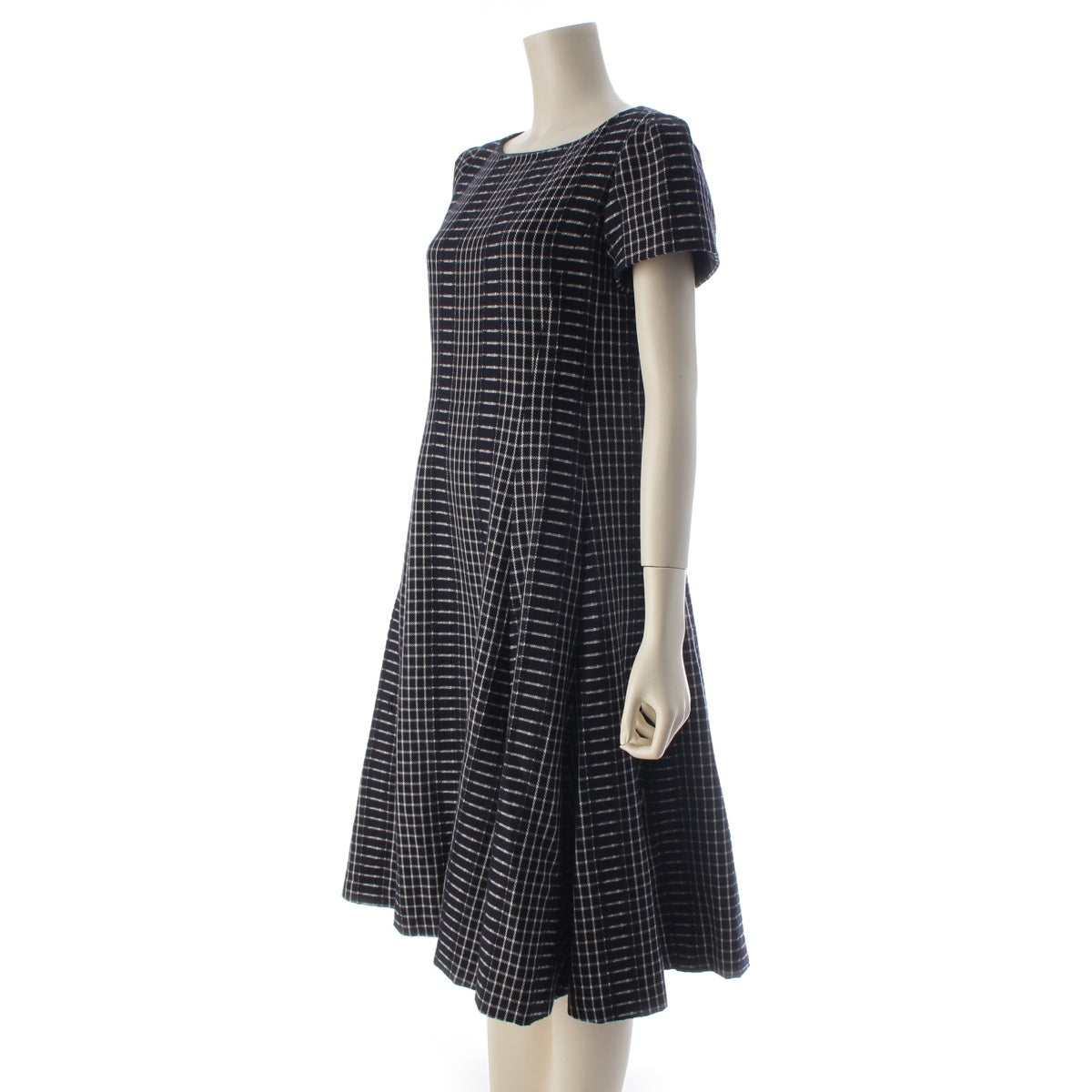 FOXEY Check flare one piece dress 43891 Navy white 40