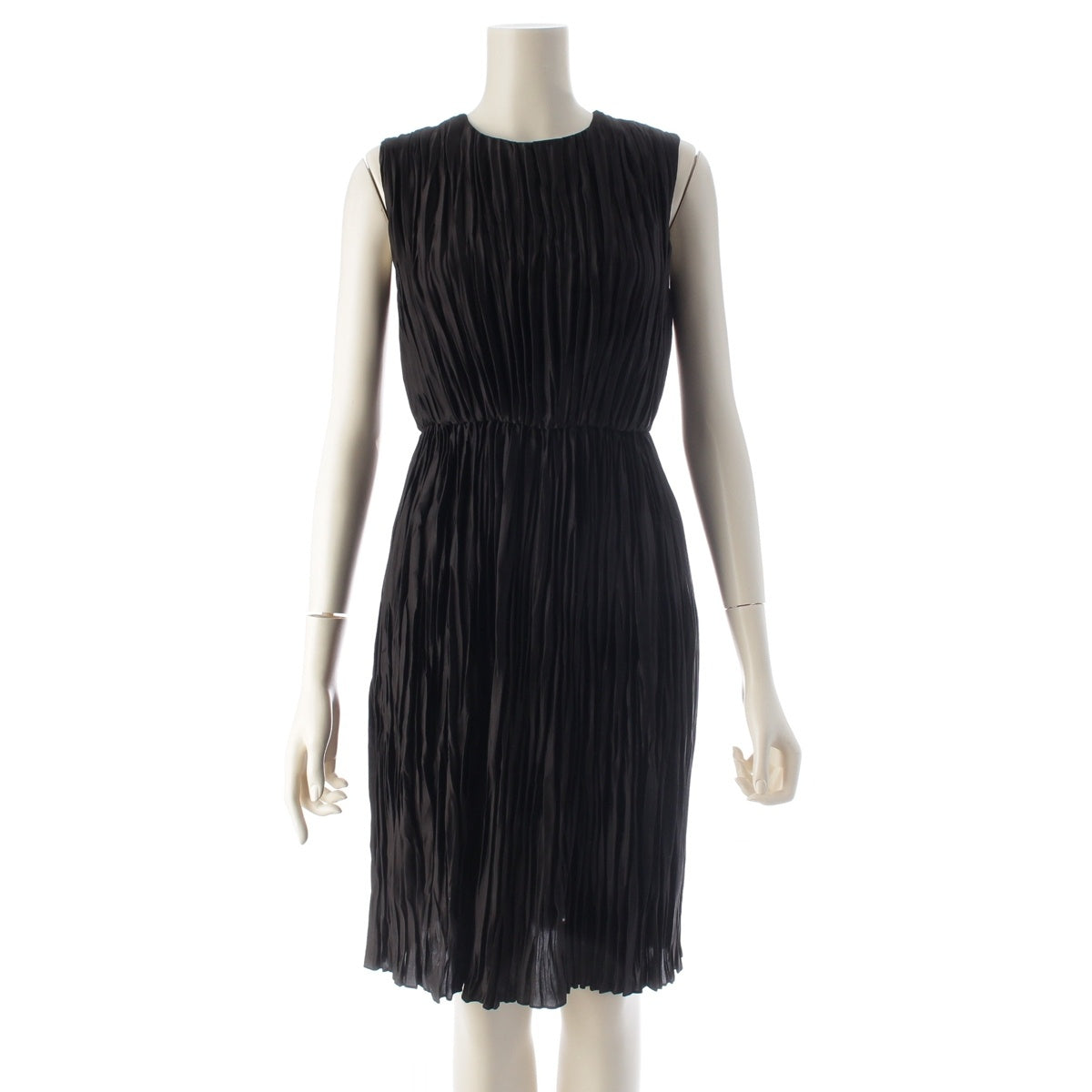 GUCCI Triacetate, Polyester, Silk Pleated design sleeveless one piece tops 404476 black 36