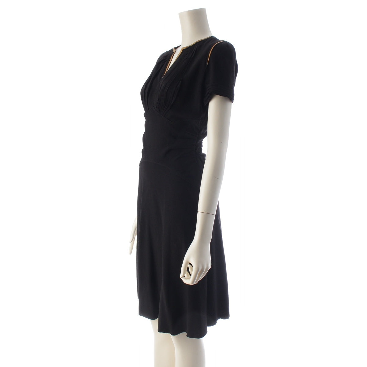 PRADA Short-sleeved gathered neck slit Henley shirt one piece long Black gold 36