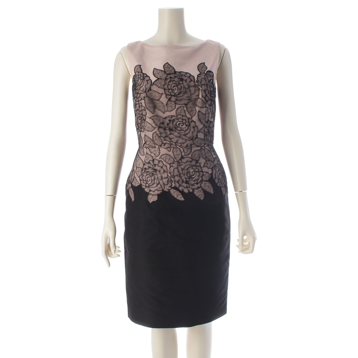Christian Dior Flower lace panel sleeveless taffeta dress one piece tops Pink black 34
