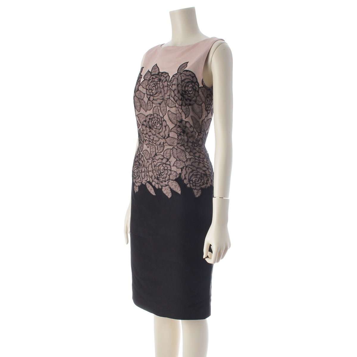 Christian Dior Flower lace panel sleeveless taffeta dress one piece tops Pink black 34
