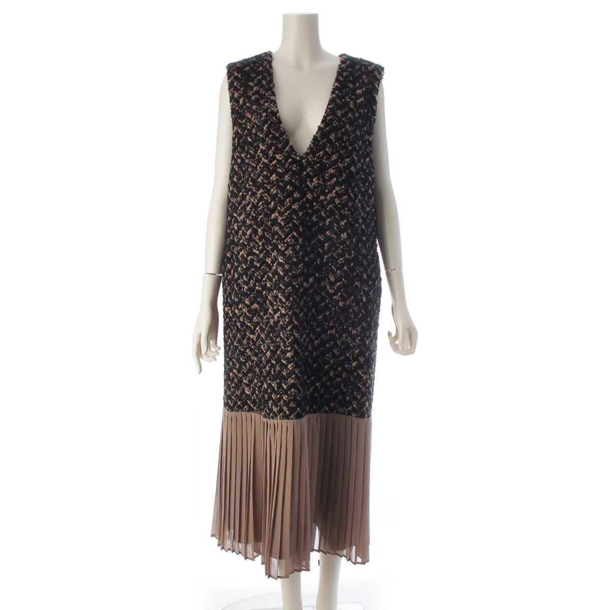 ADORE Herringbone Wool nylon tweed sleeveless one piece skirt 531-3240104 Black beige 38