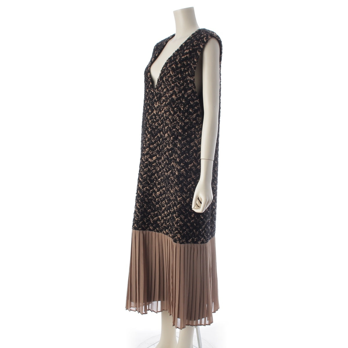 ADORE Herringbone Wool nylon tweed sleeveless one piece skirt 531-3240104 Black beige 38