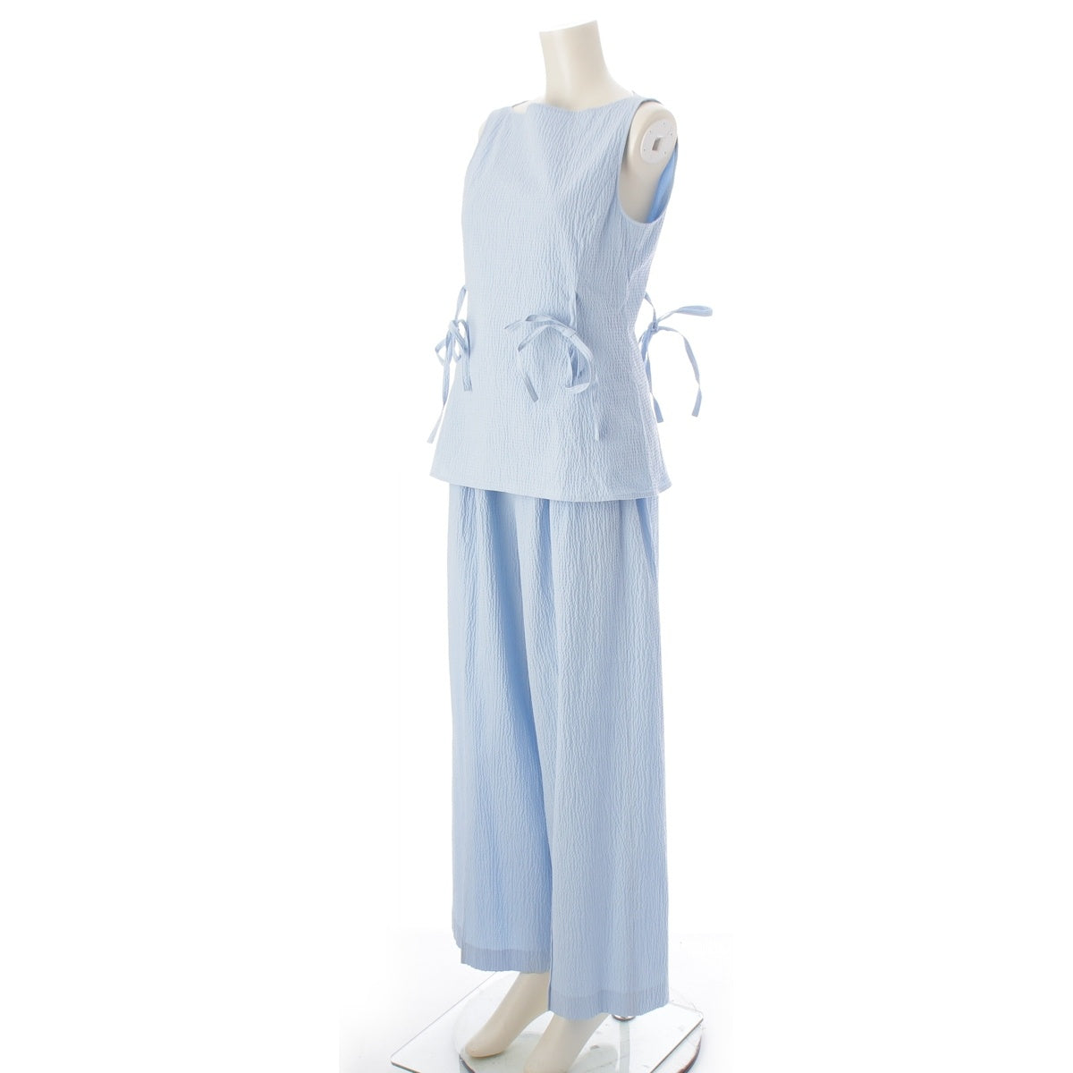 ADEAM Seersucker Ribbon Design Cotton polyester No sleeve Pants setup Tops Bottoms 43657 43675 Light blue S