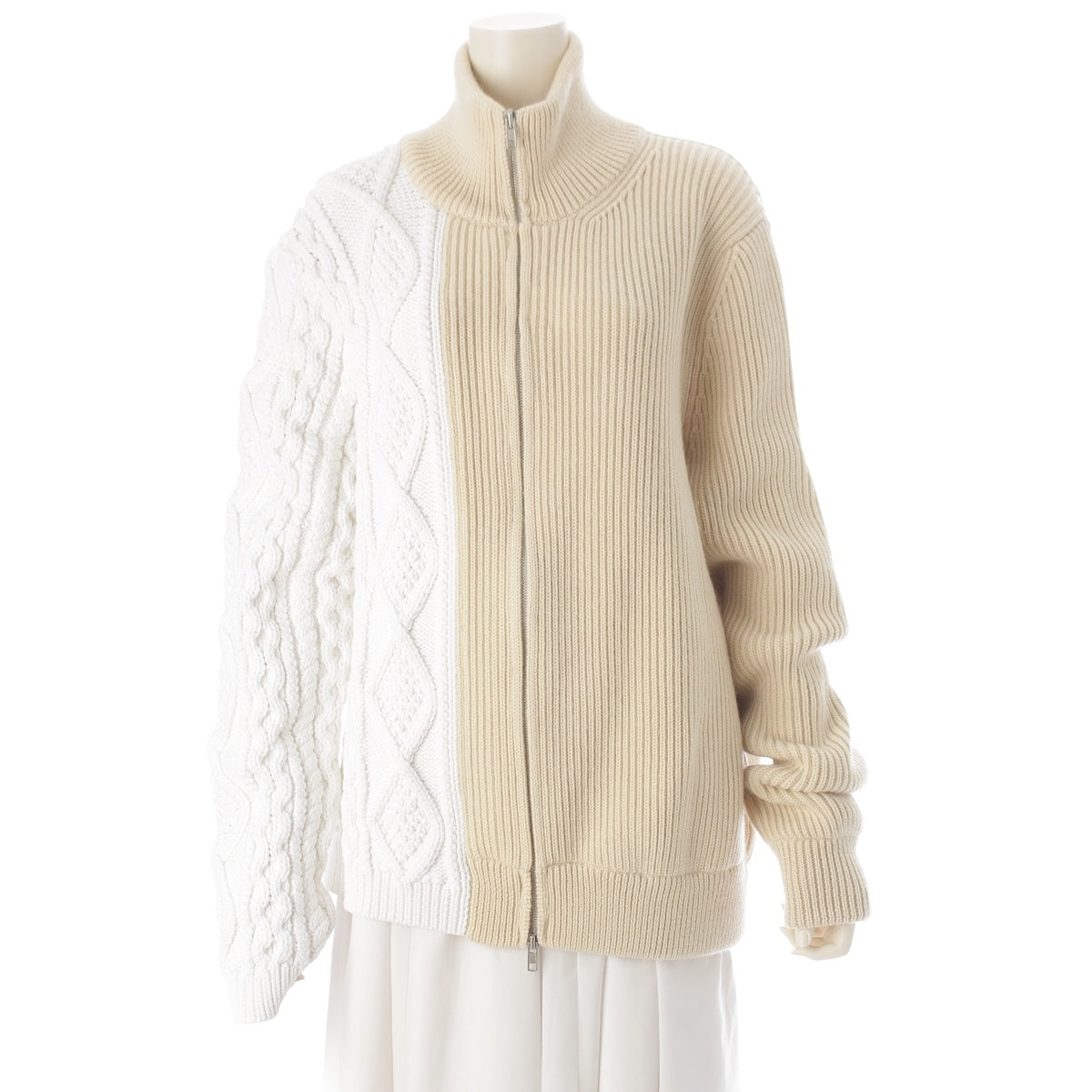 Maison Margiela Men's Reconstructed Driver's Knit wool Zip up cardigan tops S50GP0134 Beige white S