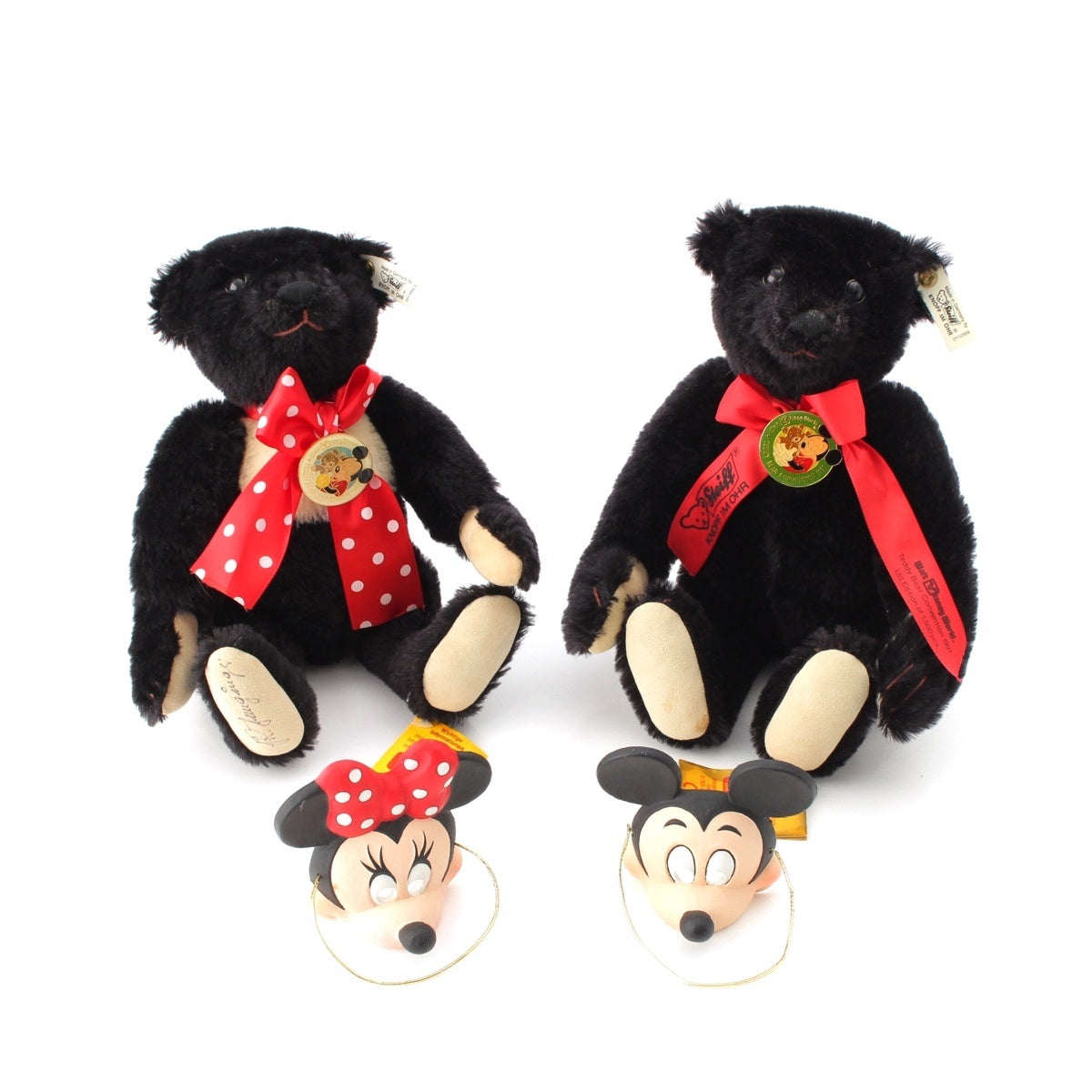 Steiff WDW Disney Convention Mickey & Minnie Teddy Bear Set with Mask Toys Limited to 1,500 units 011269/011863 Growler Black