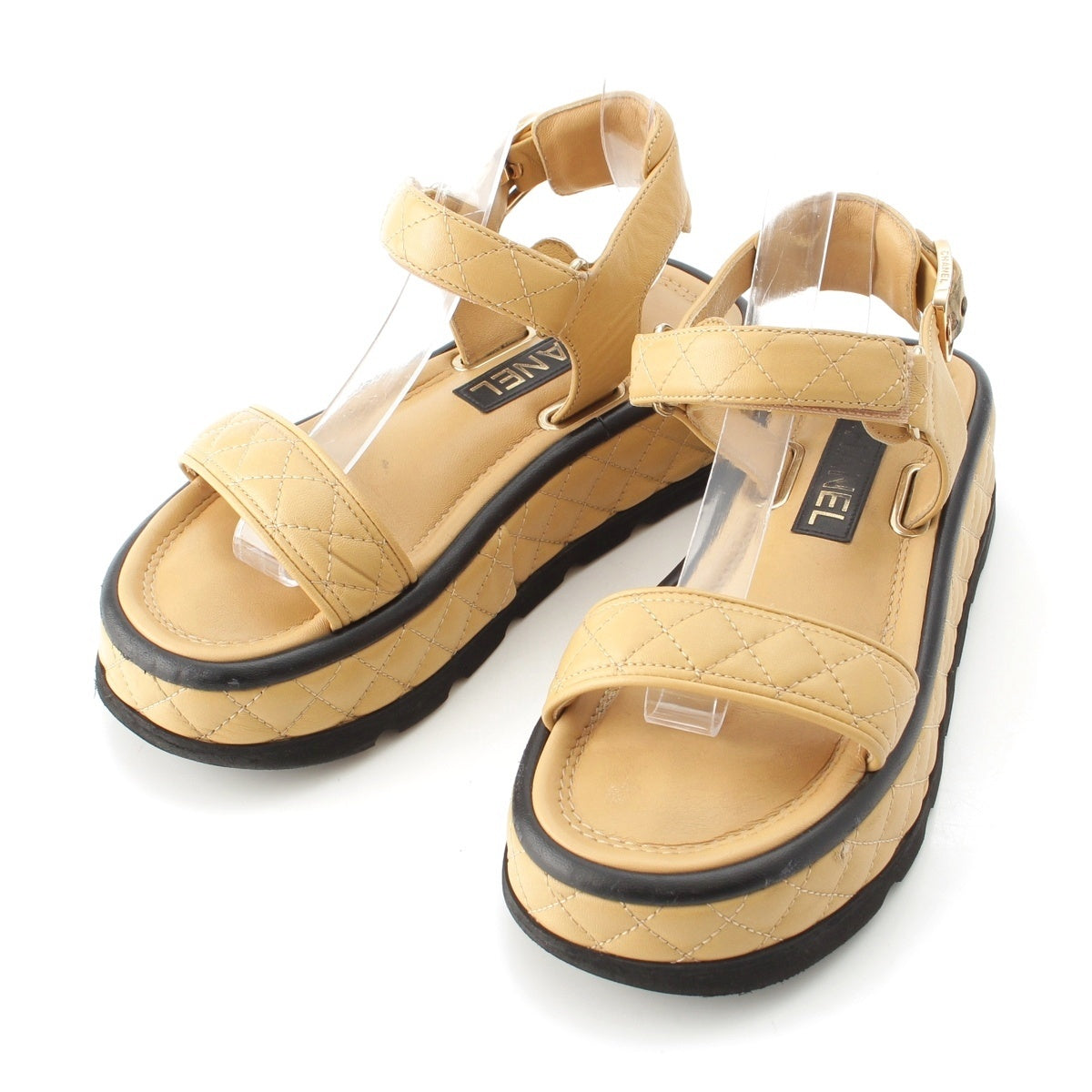 CHANEL Matrasse lambskin COCO Mark Velcro Strap Sandals G39143 beige 36C