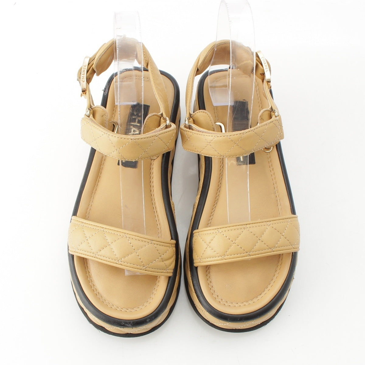 CHANEL Matrasse lambskin COCO Mark Velcro Strap Sandals G39143 beige 36C