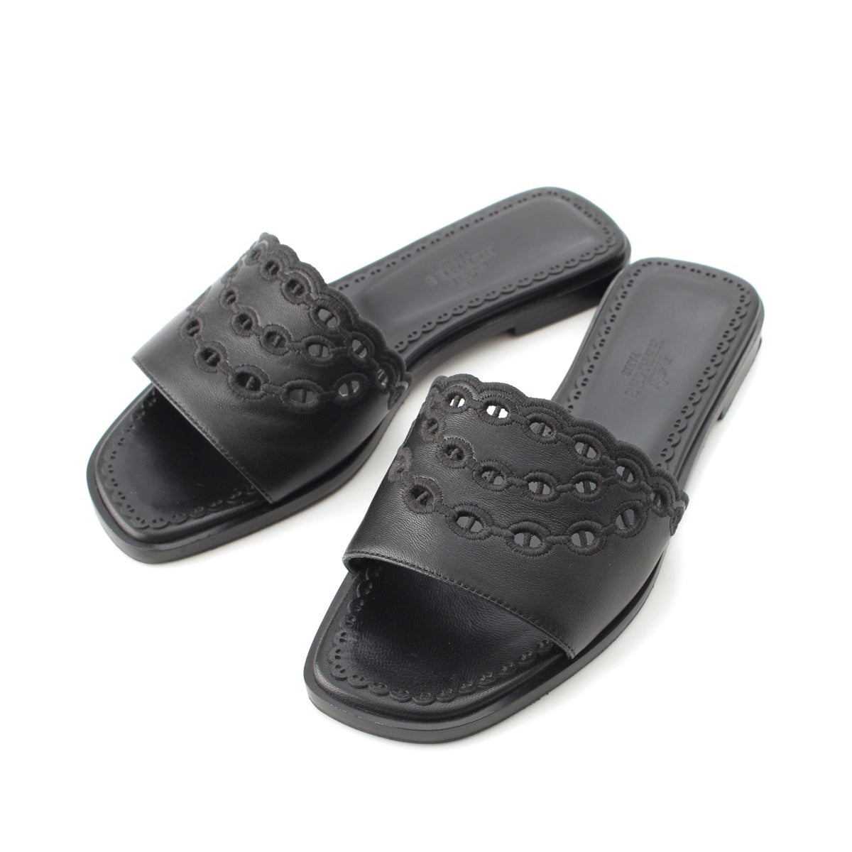 HERMES leather Gaël Chaine d'Ancre Flat Sandals black 35 1/2